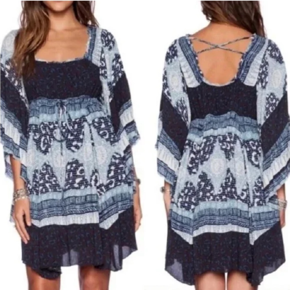 Free People Heart of Gold Dress in Blue Paisley Combo size XS - Picture 15 of 15